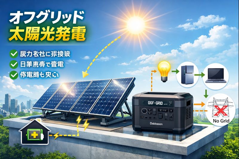 屋上にオフグリッド太陽光発電800Wを設置